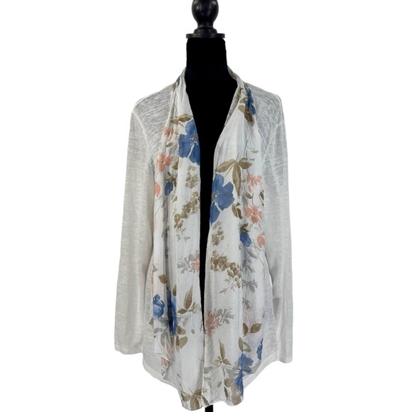 Elena Baldi‎ Italy Open Floral Silk Drape Front Jacket Lightweight Size 2X - Picture 1 of 7
